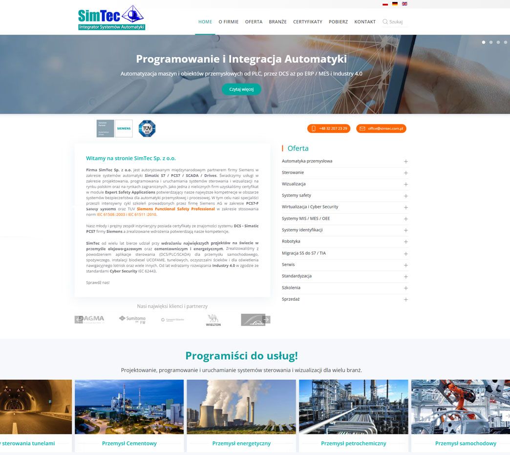 Projekt strony internetowej Simtec - portfolio projektanta stron internetowych