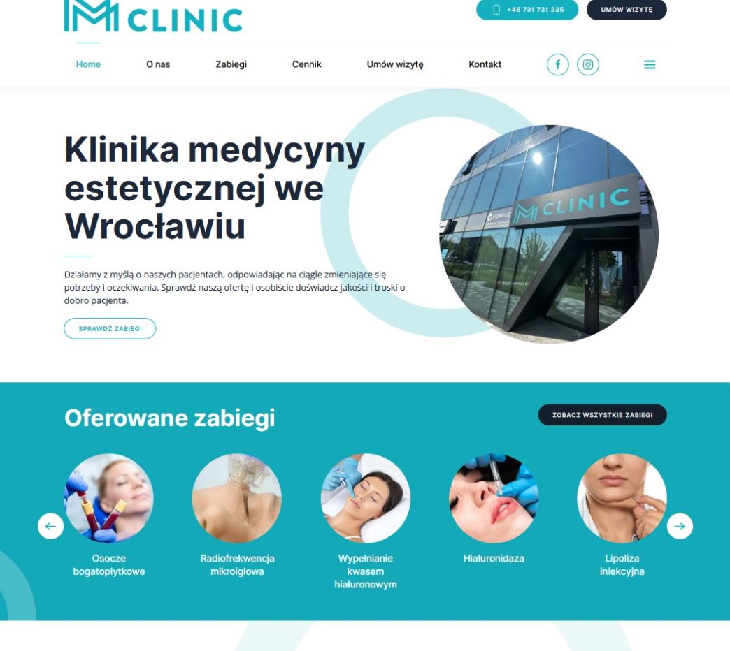 Projekt strony internetowej MMClinic - klinika medycyny estetycznej portfolio projektanta stron internetowych